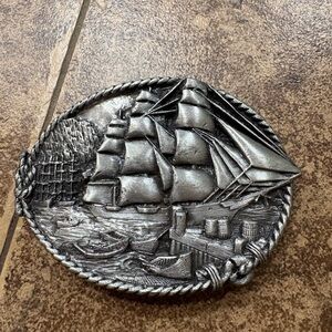 1983 Bergamot Brass Works Sailing Ship Belt Buckle Kipling Poem USA